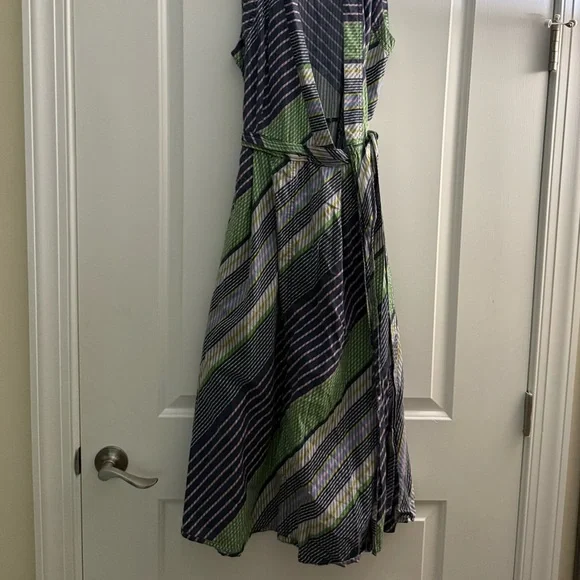 Tory Burch Overprinted Wrap Sleeveless Midi Dress Blue Green 6 - Picture 7 of 10